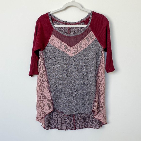 Free People Tops - Free People Burgundy Lace Sweater Top M